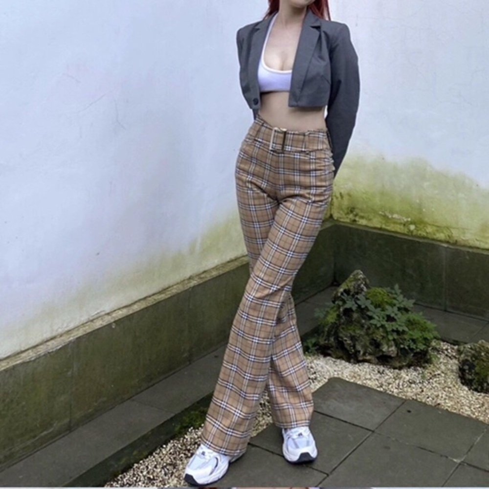 Tan Plaid trouser pants